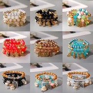 Bohemian Travel Souvenir Beaded Pendant Bracelet Women's Gypsy Shell Gold Leaf Pendant Bracelet