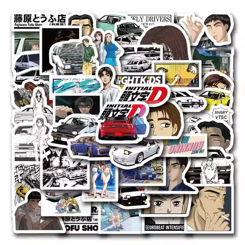 50Pcs Initial Text D Anime Graffiti Stickers Decals For Luggage Guitar Laptop Phone Case Skateboard 