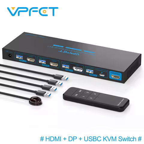 KVM Switch 1 Monitor 4 Computers HDMI Displayport Thunderbolt4 KVM Switch 4K144Hz for 4 PC Share 1 M