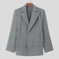 INCERUN เสื้อกันหนาวผู้ชายแฟชั่นเกาหลี Blazer ลําลองแขนยาวเสื้อกระเป๋าปุ่ม Streetwear ชายชุดกระชับเส