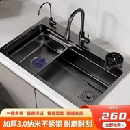 ST&amp;💘Jiumuwang Family JMOOWOThickenedSUS304Stainless Steel Sink Double Slot Nano Coating Drop-in Sink Kitchen Large Singl