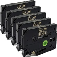 NEOUZA 5PK Compatible for Brother Laminated Tze Tz Label Tape Cartridge 12mmx8m (TZe-334 Gold on Bla
