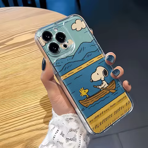 Snoopy Rowing Clear Phone Case For iPhone XS XR X 16 15 14 13 12 11 Pro Max Mini 7 8 Plus Cartoon Tr