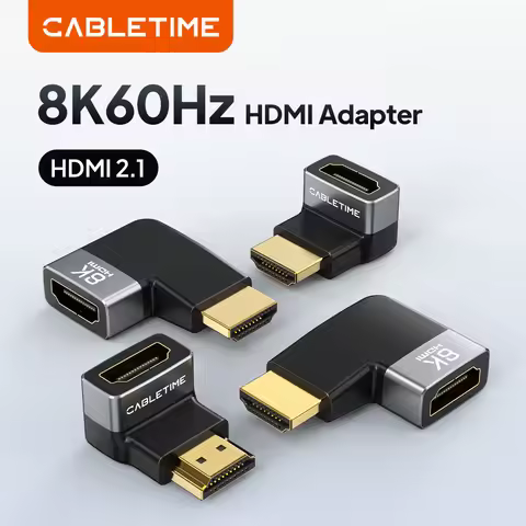CABLETIME HDMI Adapter 8K HDMI 2.1 90 Degree Male to Female Connector UHD2.1 Support 48Gbps for HDTV