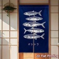 VIKAMA Navy Blue Hand Drawn Fish Doorway Curtain Japanese Katakana Print Noren Curtain Izakaya Seafo