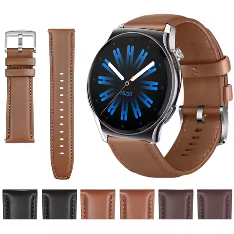Genuine Leather Watchband for HAYLOU Solar Lite 2 Huawei Watch GT 6 22mm 20mm Strap Steel Pin Buckle