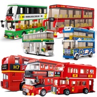 London Red City Double-Decker Bus Station Model Sets Building Block Kit Bricks Kid Toys Creative School Travel Vehicle technique