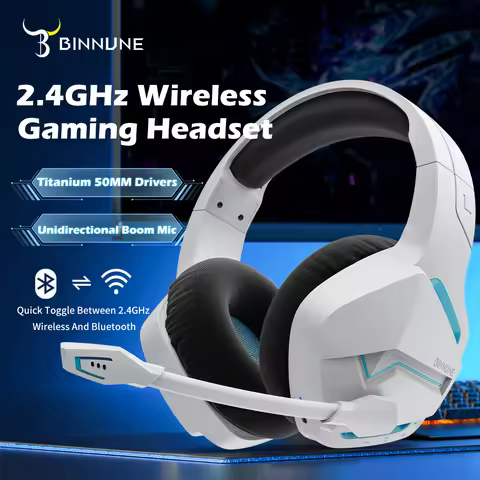 BINNUNE Wireless Gaming Headset with 2.4GHz for PS5,PS4,Switch,FPS Gamers Bluetooth 5.3 Gaming Heads