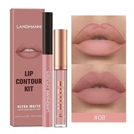 Langmanni 2-piece Lip Liner Lip Gloss Set Non Sticky Lip Makeup Cosmetic Lip Matte Gloss Set S4k5