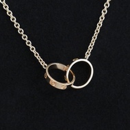 Cartier 卡地亞LOVE雙環項鍊，18K 黃金 配件盒子證書。