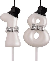 18th Birthday Candles, White 3D Number 18 Happy Birthday Candle Cake Topper Decorations for Teenager