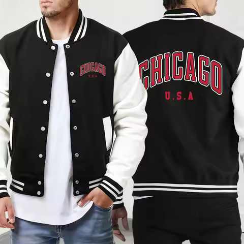 Ciao Bella Italia Letter Creative Print Men'S Baseball Uniform Loose Street Jackets Sport Pocket Ves
