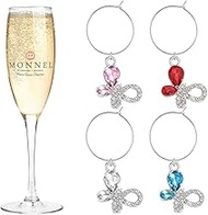 P713 Assorted Little Crystal Butterfly Wine Charms Glass Markers Tags for Party Decorations with Vel