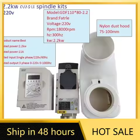 GDF110*80-2.2 Fatrle Spindle Er20 and 2.2kw Inverter 220/380v and 75-100 Dust Cover