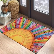 Bohemian Sunflower Doormat - Non-Slip Washable Polyester Area Rug with Low Pile Machine Made Rectang