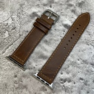 Apple Watch/Ultra 全系列可用 酒棕色 油皮工藝 牛皮革錶帶