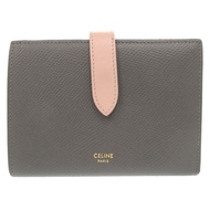 Celine顏色中型皮帶皮革灰粉色對折皮夾 1487 [二手] CELINE