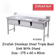 Zirafah Commercial Stainless Steel Triple Deep Bowl Sink Set With Stand Sinki Berkaki Kommercial Ser