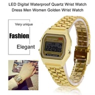 ORUSS Original Multifunctional LED Digital Luxury Stainless Steel Square Ladies Gold Watch Student F