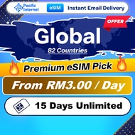 Pacific Internet Global Travel eSIM High Speed Data 15 Days 1.5GB + Unlimited Data | Email Delivery