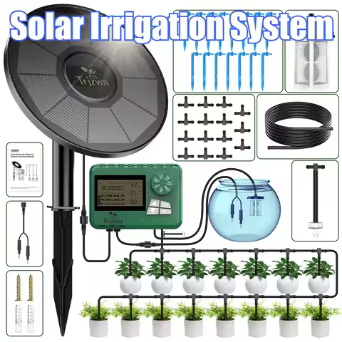 3W Solar Irrigation System Built in 2200mAh Battery, Automatic Watering System with 15M Hose 15 Drip