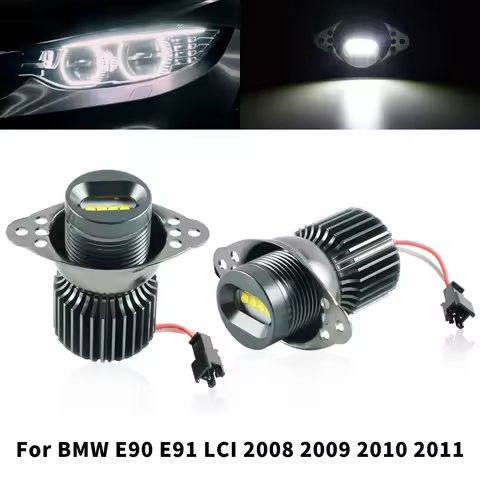 2pcs 30W H10W LED Angel Eyes Marker Light for BMW 3-Series E90 E91 LCI CANBUS No Error 6500K White 1