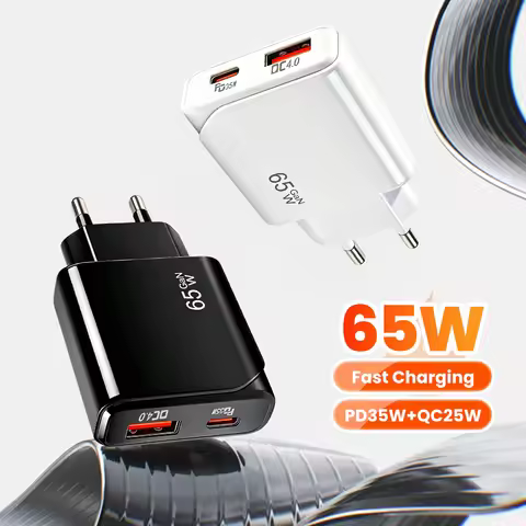 65W GaN Ultra-thin Charger PD 35W QC 25W Dual-Port Power Adapter Laptop Tablet Mobile Phone Charger 