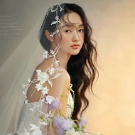 Bridal veil with floral lace and classic border 1m5x2m Giangpkc July 2025