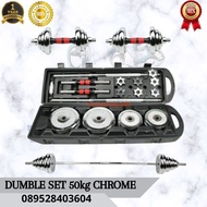 Dumbell Set Barbel 50kg - Black Chrome