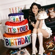 Ins Colorful Large Birthday Cake Aluminum Film Balloon Photo Props 18th Birthday Party Decoration Sc