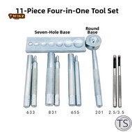 TS Steel Rivet Punch Set for Button Installation Includes 7 Hole Base and 9 Punches