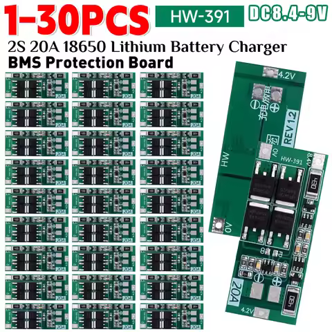1-30PCS HW-391 2S 20A 7.4V 8.4V 18650 BMS Module 18650 Lithium Battery Charger Protection Board Stan