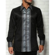 KEMEJA Black Men's Songket Shirt Black Palembang Songket Shirt Black Baron Songket Shirt Black Shirt