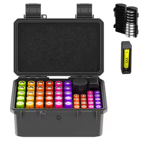 Multi Slots 18650 21700 Batteries Storage Case AA /AAA/ Coin Battery Case Holder with Battery Tester