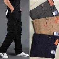 28-50🔥Plus Size 4 colour🔥Seluar Kerja Cargo Pants straight cut/Seluar Panjang Poket Tepi Kain Cotton