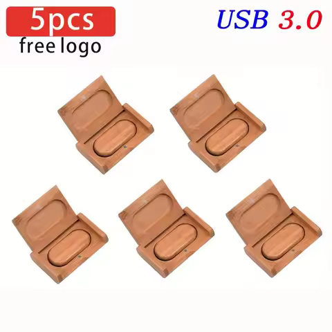 5 PCS LOT USB 3.0 Flash Drives 128GB Wooden Box Pen Drive 64GB Free Custom Logo Pendrive 32GB Weddin