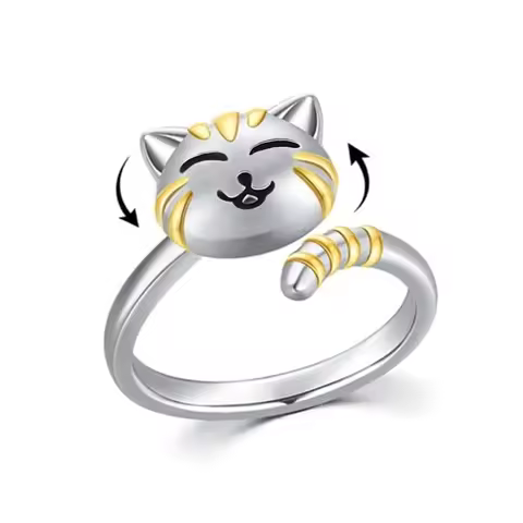 Cute Cartoon Cat Anxiety Relieve Spinner Rings Kitten Animal Anxiety Relieve Open Adjustable Fidget 
