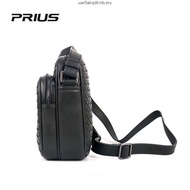 DELLON Black Woven Men's Leather Sling Bag