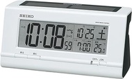 Seiko SQ766W SEIKO Clock Alarm Clock, Hybrid Solar Radio, Digital Calendar, Temperature Display, White, Pearl