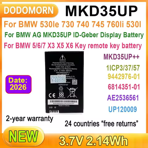 3.7V MKD35UP Remote LCD Key Battery For BMW 530le 730 740 745 760li X3 X4 X5 1ICP3/37/57 9442976-01 