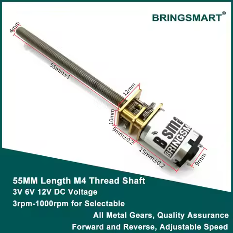 Bringsmart M4 55mm Threaded Shaft DC Gear Motor 3V 6V 12V 15/30/50/60/100/200/300/500/1000rpm Mini E