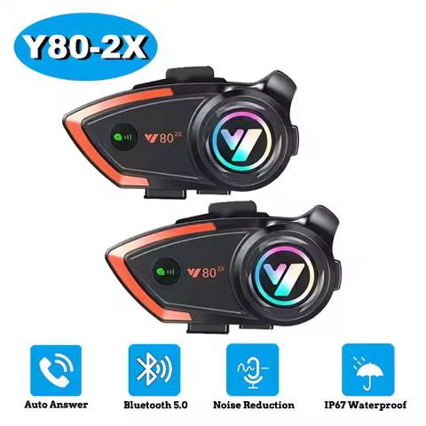 Y80 2X Motorcycle Helmet Intercom Bluetooth Headset Hands Free Call Wireless Noise Reduction V5.0 Wa