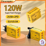 CU 120W 2USB+2PD Fast Charger QC+PD Charging Adapter For ios15 Micro Type C Phone Adopter Charger 4P