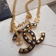 CHANEL 黑色雙C星星字母長項鍊