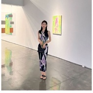 Japan NEW Issey Miyake Dress Printing Elegant Temperament High Sense Loose Slim Temperament Round Ne