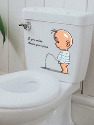 1片卡通小孩撒尿廁所蓋貼紙,廁所座墊貼紙,防水剝離式牆貼,浴室8.9英寸x 11.8英寸