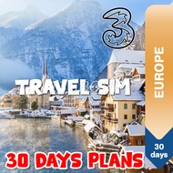 TRAVEL SIM Europe SIM Card 5G/4G Data + Unlimited Call (3UK), 30 Days