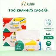 [COMBO 3 PACK 240 SHEETS] 3 Packs of HOMI Premium Tissue 240 Sheets 5 Layers Soft and Smooth, Safe f