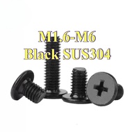 Screw Black 304 Stainless Steel Cross Flat Head Screw CM Ultra-thin Head Screw, Low Head, Flat Head 