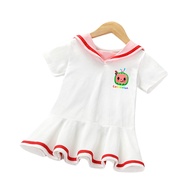 cocomelon dress۞Kids Girl Anime Cartoon Cocomelon Printed Navy Sailor Schoolgirl Dress Short Sleeves